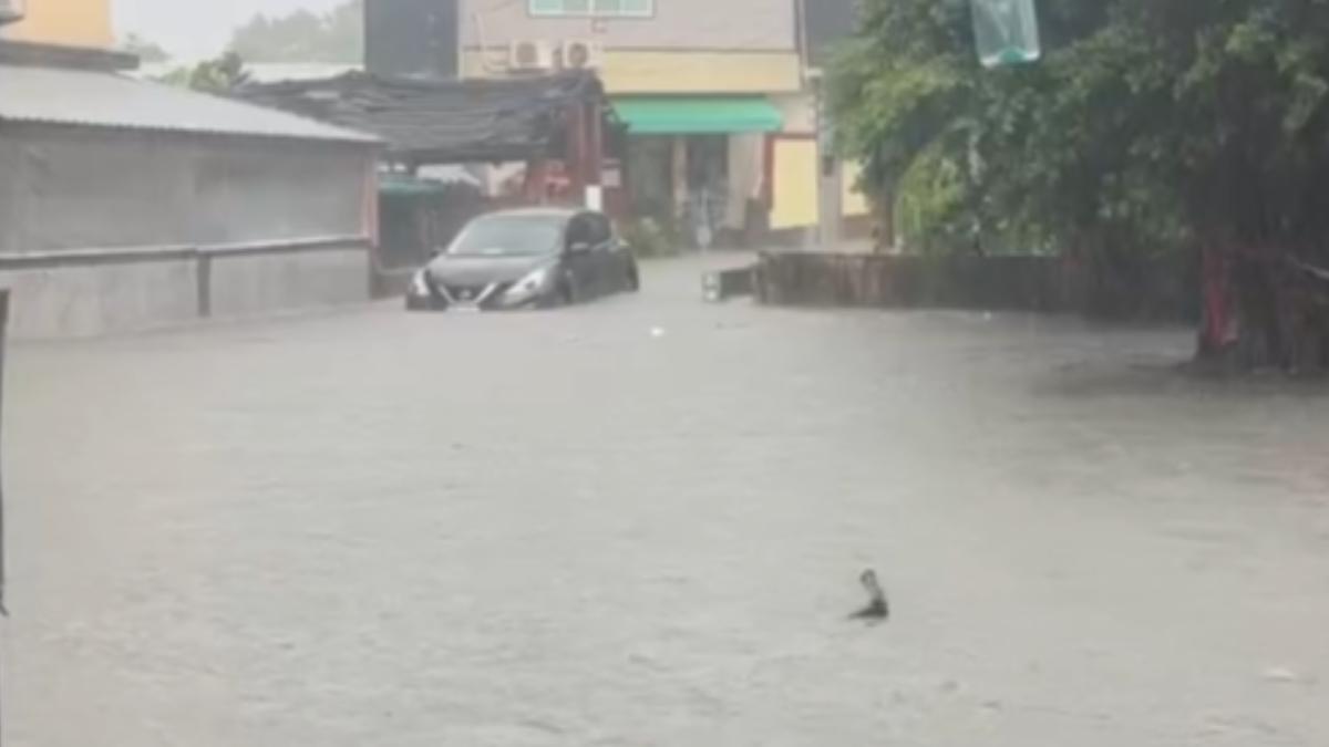 24日晚間屏東開始降下滂沱大雨,長治鄉德榮村幾乎整座村莊泡在水裡。(圖/翻攝_Threads)