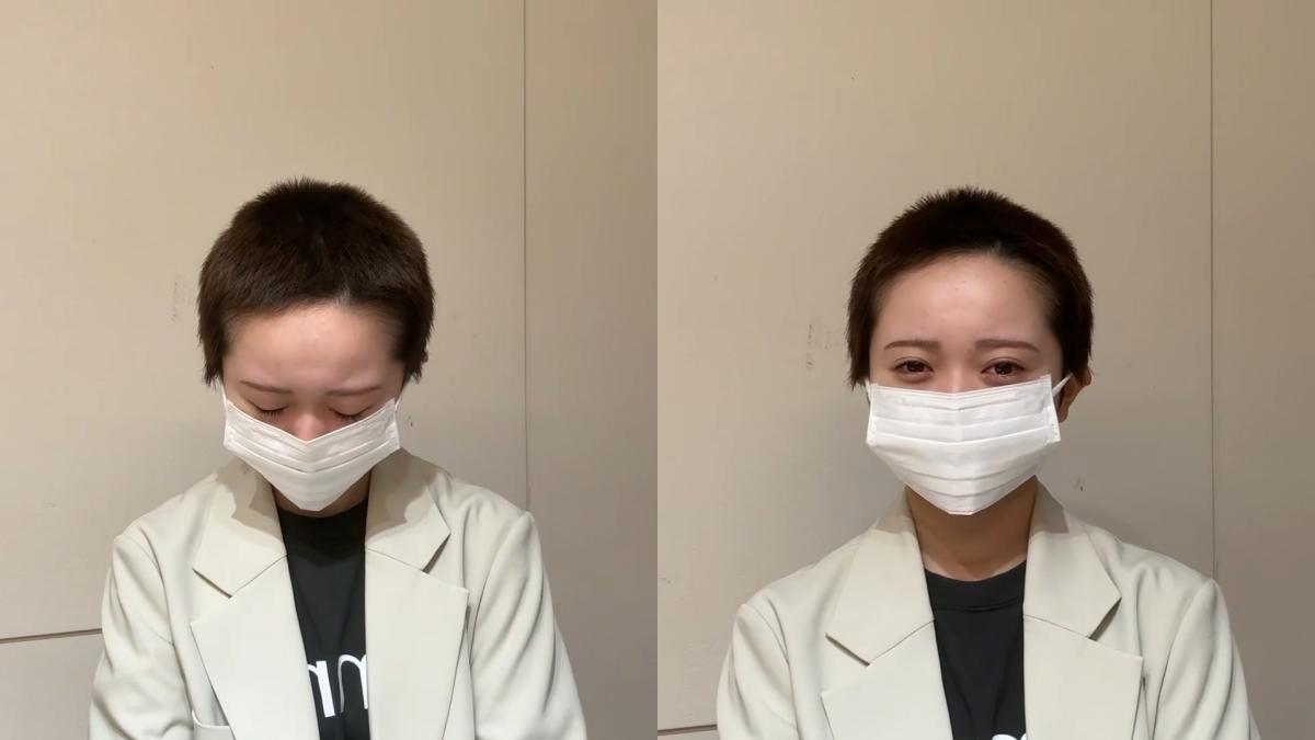 花田藍衣堅稱自己是被營運團隊強迫要求剃頭。(圖/翻攝自推特)