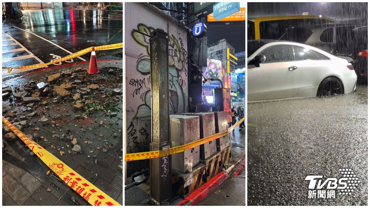 豪雨襲雙北！基隆路磁磚雨、西門町電箱炸、泰山停車場淹半輪胎
