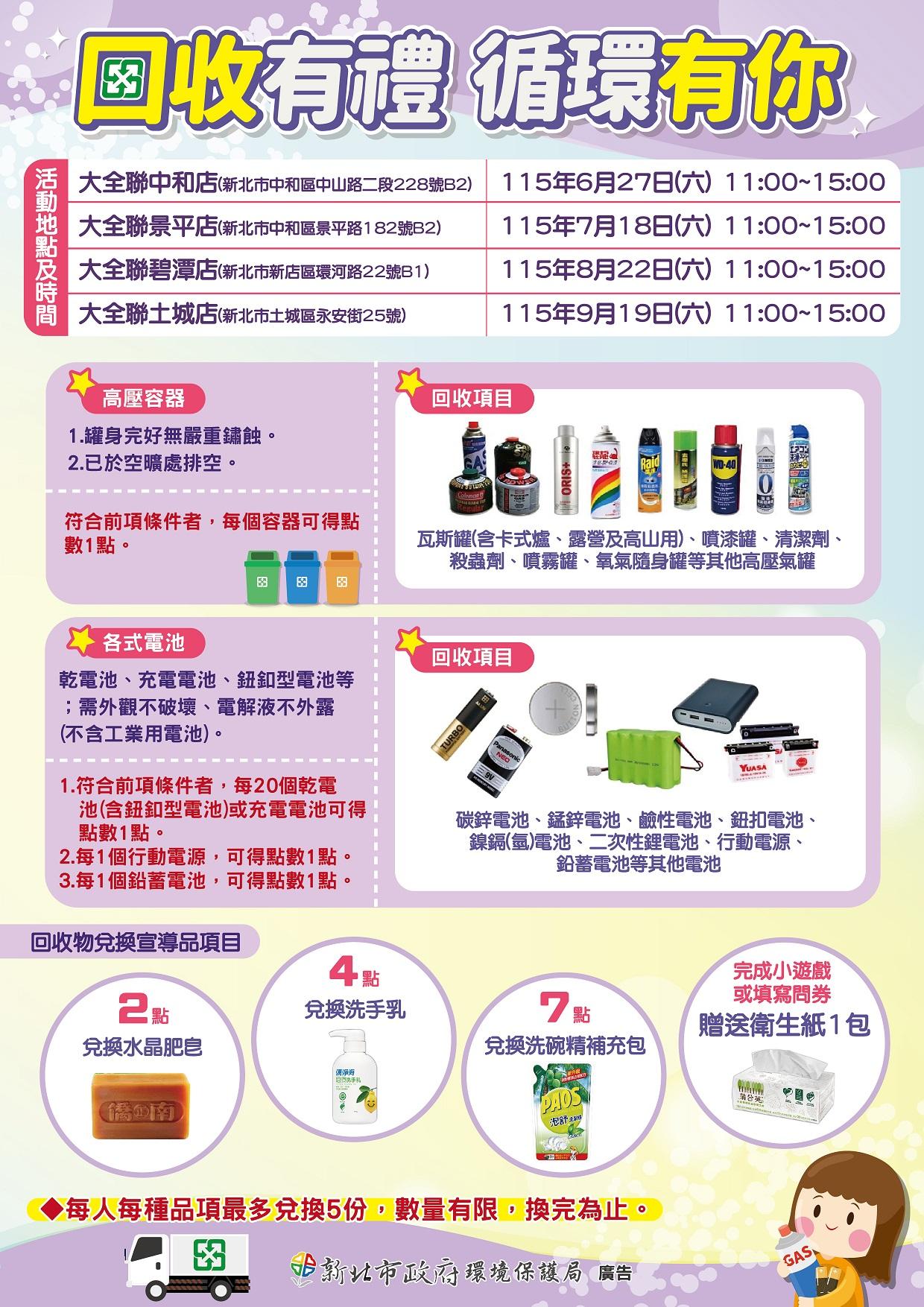 新北市政府環保局-電池回收-高壓容器回收-大全聯回收-新北回收