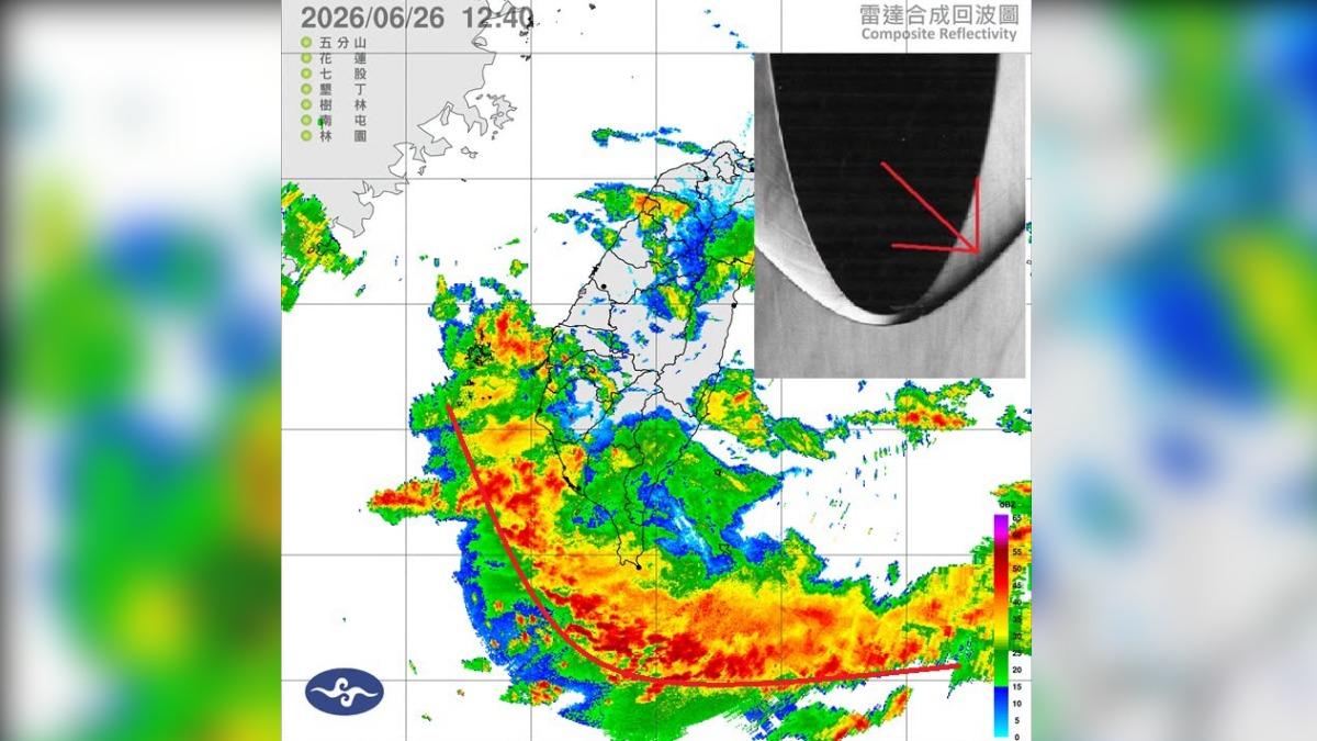 台灣南端弧形回波。（圖／翻攝臉書　鄭明典）