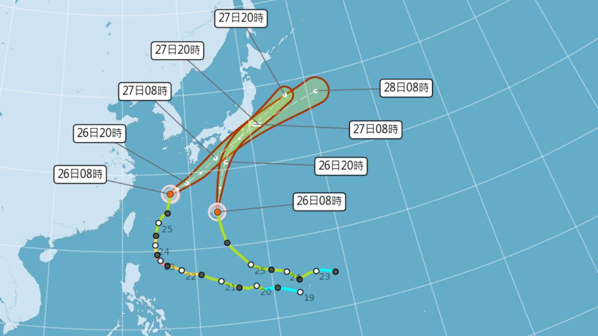 「米克拉」與「無花果」雙颱逼近日本。(圖/翻攝中央氣象署)