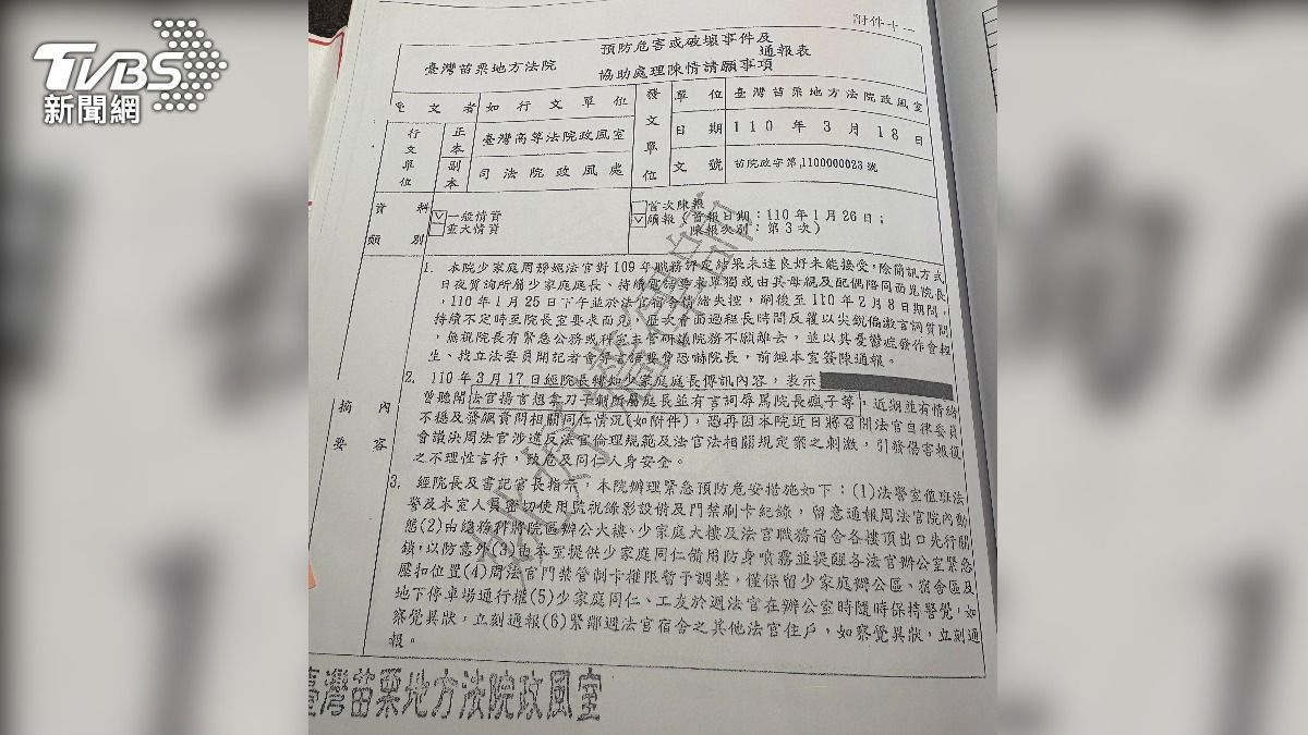 苗栗地院函文。（圖／潘千詩攝）