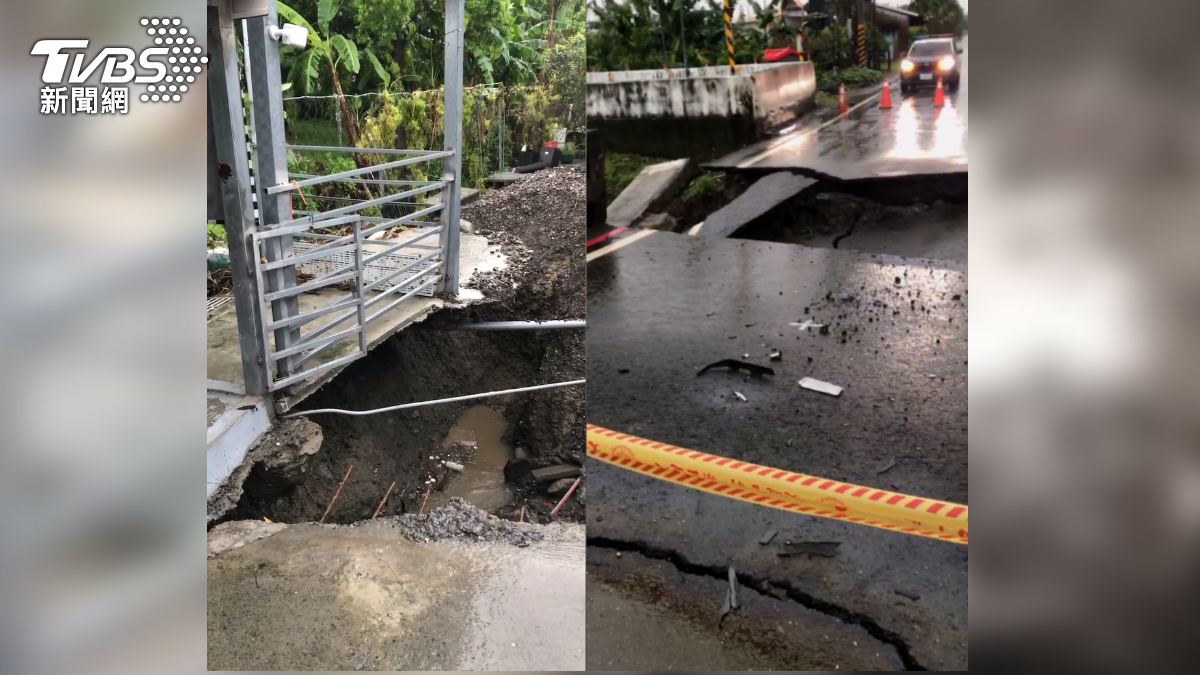 潮州往萬巒方向的鹿寮橋,橋面因連日豪雨嚴重塌陷斷裂(圖/民眾提供)