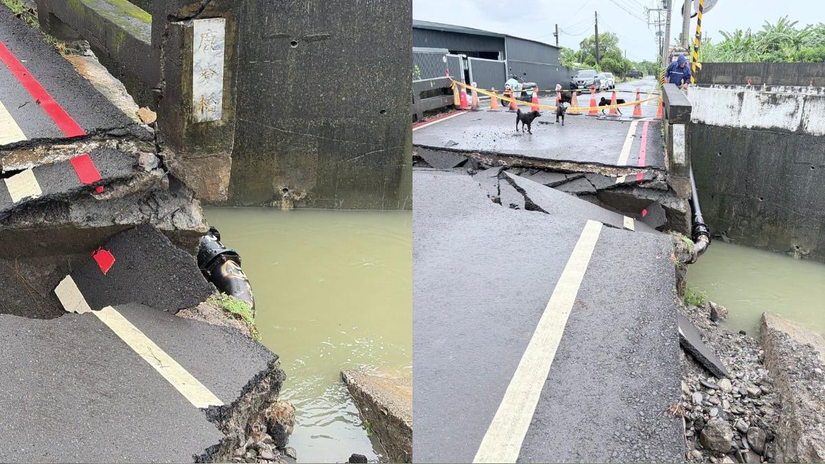 斷了！雨彈炸屏東「淹水潰堤」　鹿寮橋裂開、路基掏空