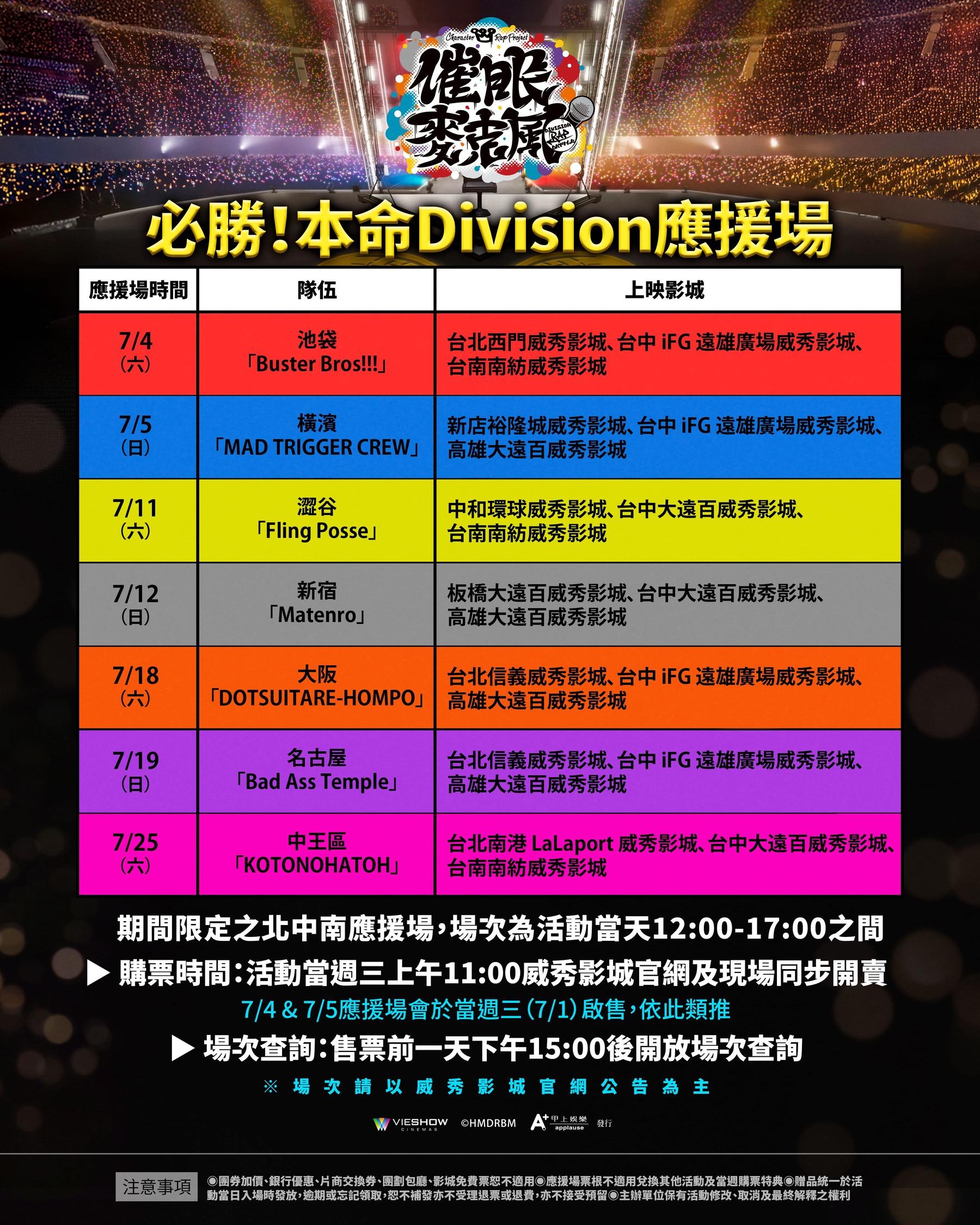 「必勝！本命Division應援場」全台巡迴表公告。（圖／甲上娛樂提供）