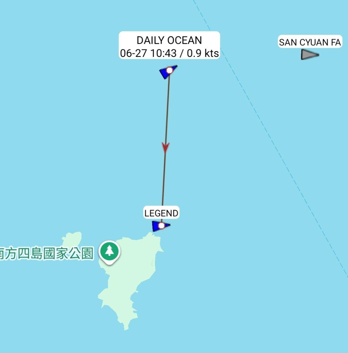 大立海洋號目前於東吉嶼北面約2海浬處翻覆漂浮。(圖/TVBS)