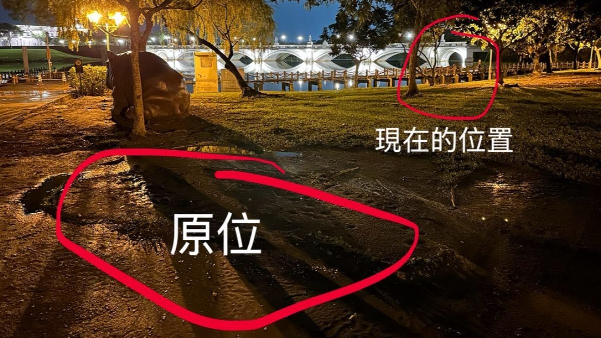 河馬雕像意外位移。(圖/翻攝台南式 Tainan Style)