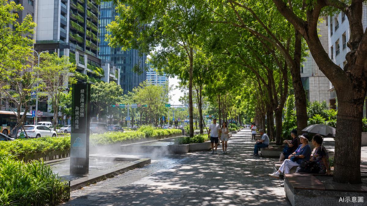 水泥城市留不住涼意,專家倡建「藍綠帶」降溫。(圖/AI)