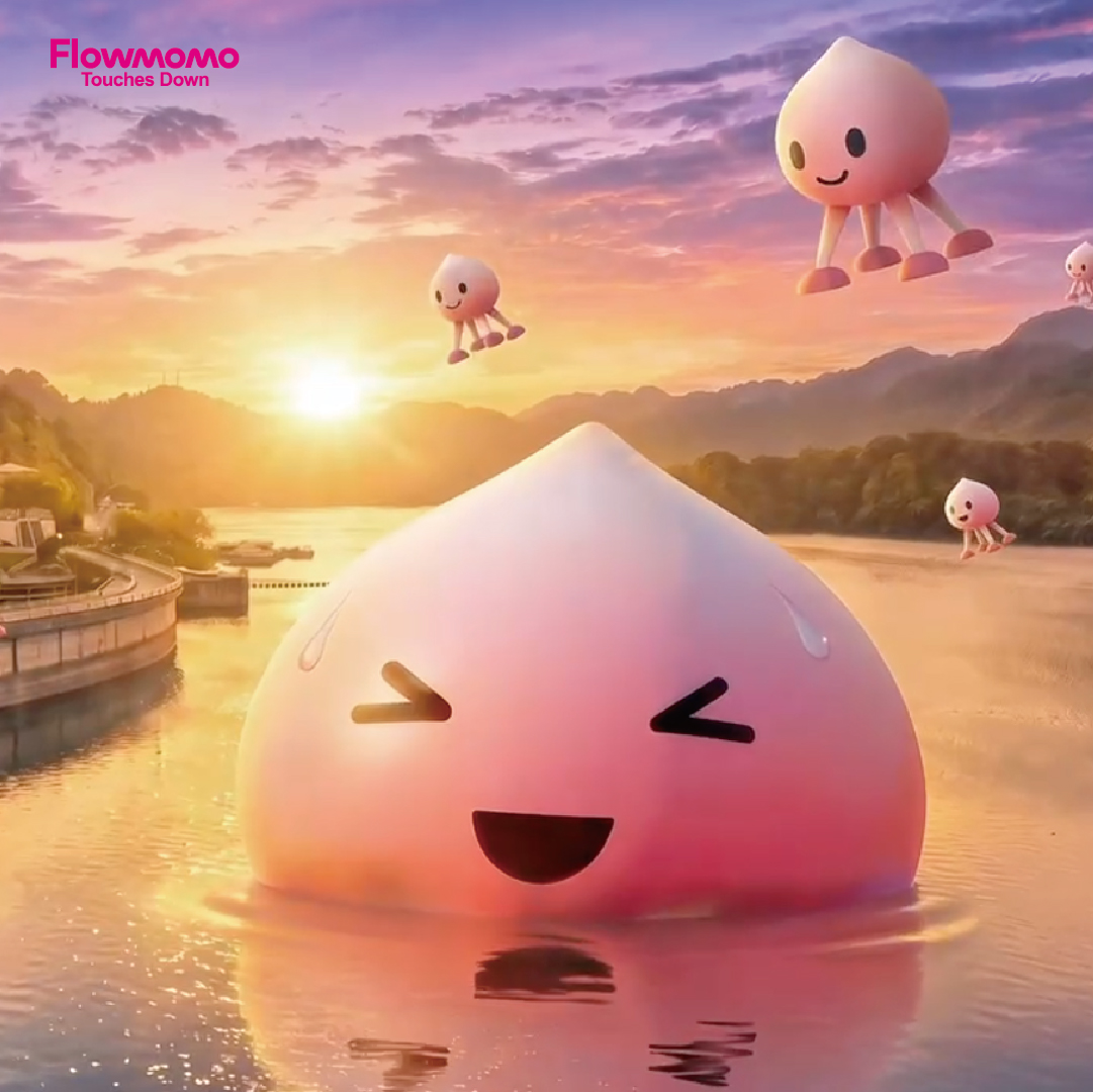 ▲主題角色「Flowmomo」,以拉拉山水蜜桃為造型概念,底部特別配備標誌性的飛機起落架,陪伴民眾發掘生活中的美感與創意。(照片來源:桃園市政府)