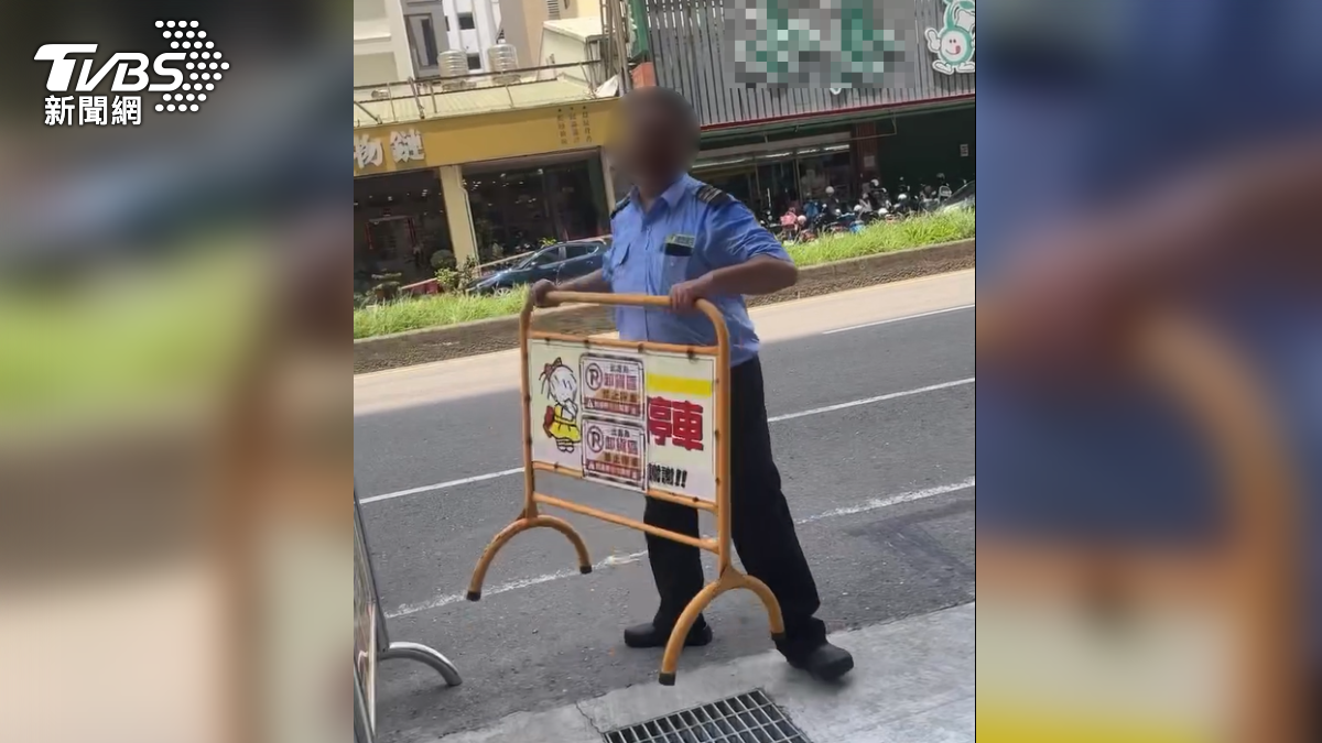 台南永康一棟商辦大樓門口，有騎士認為現場是白線，想停車卻遭到大樓保全出面驅趕，雙方當場發生口角。（圖／翻攝Threads_ypy0530）