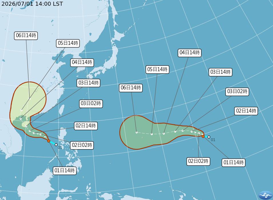 雙颱路徑曝光。(圖/翻攝自中央氣象署)