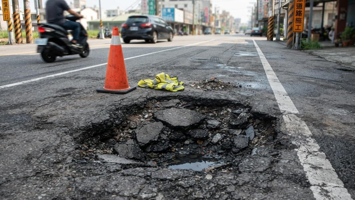 屏東驚見1米天坑!大貨車「右輪慘陷落」 公所:被豪雨掏空