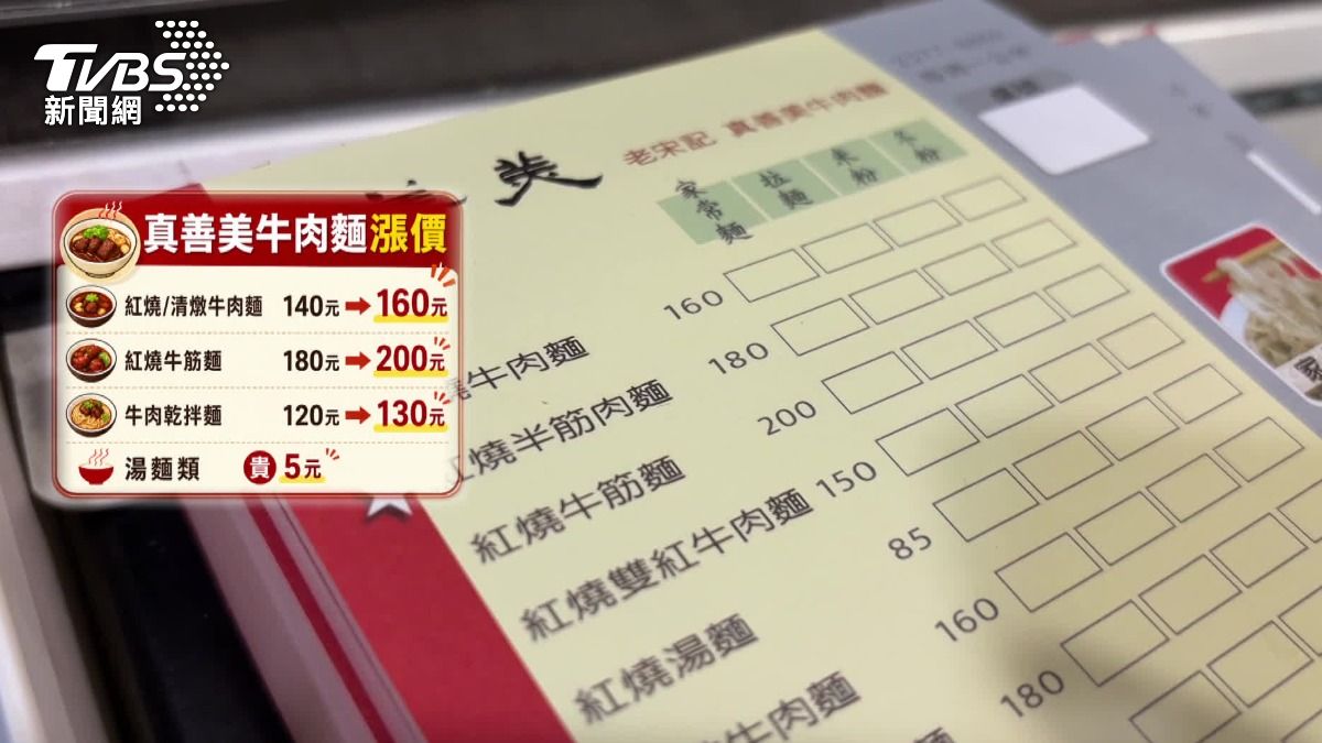 紅燒和清燉牛肉麵都貴20元,漲到160元。(圖/TVBS)