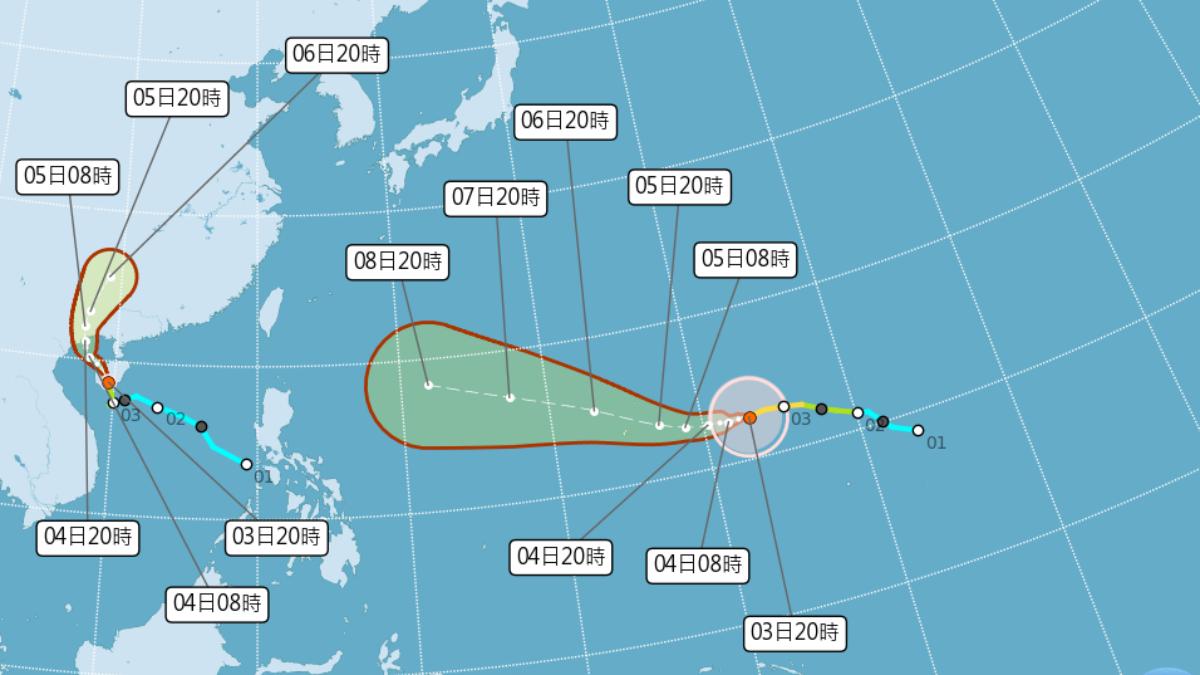 巴威颱風今（3）日晚間正式增強為強烈颱風。（圖／翻攝自中央氣象署）