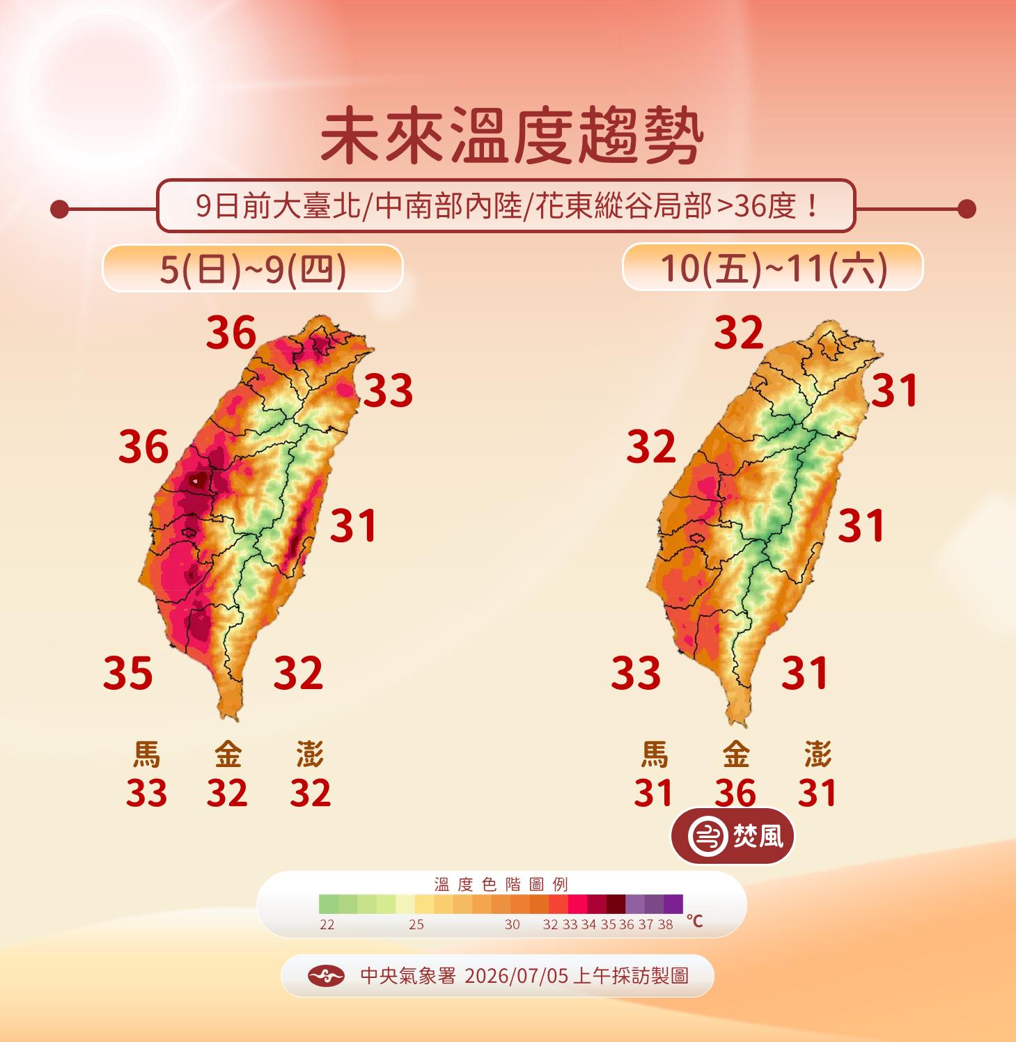 未來溫度趨勢。(圖/氣象署)