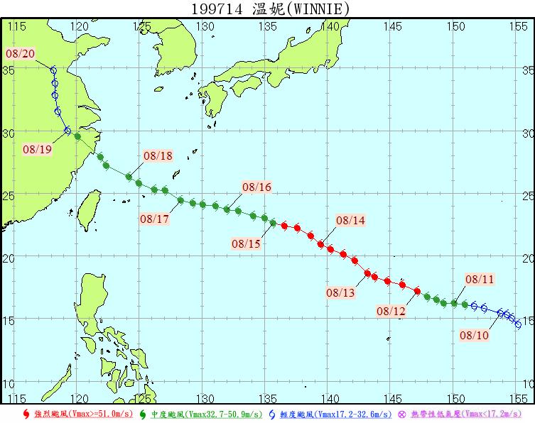 溫妮颱風路徑。(圖/翻攝國家災害防救科技中心)