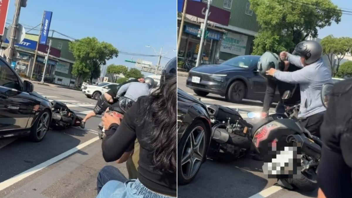 中壢2騎士行車糾紛「鐵拳互尻安全帽」 網笑翻:打廣告嗎?