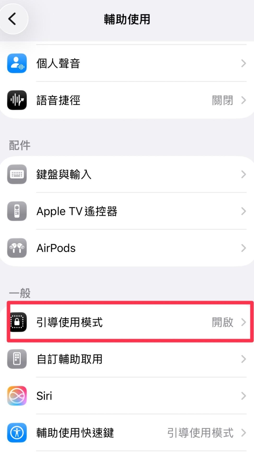 設定中開啟「引導使用模式」。（圖／翻攝自iPhone）
