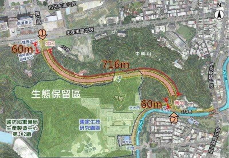 整體道路長約824公尺,其中隧道段約716公尺。(圖/新工處)