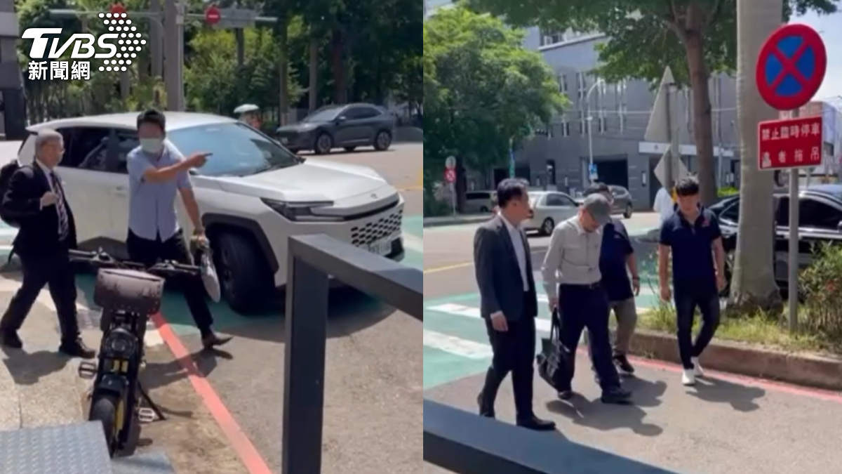 經濟部長龔明鑫以及教育部長鄭英耀,南下新竹參加講座,座車卻臨停在紅線以及行人穿越道。(圖/畫面翻攝 Threads@haha997630)