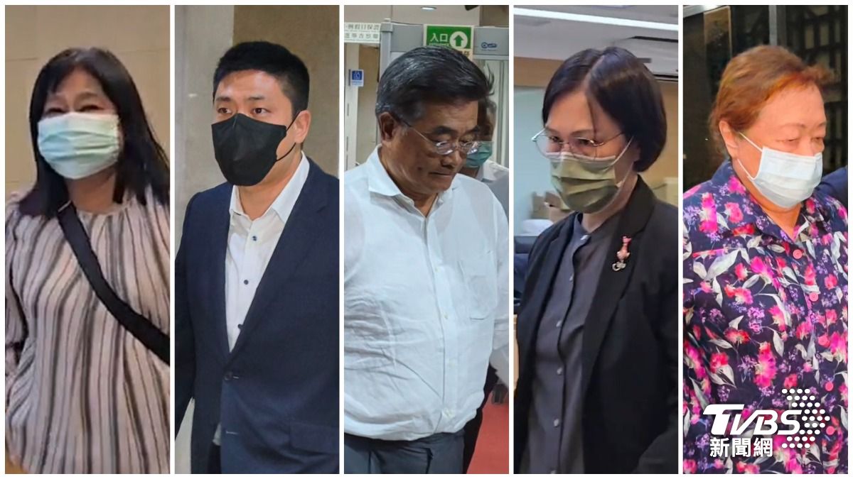 由左至右,張國華妻子楊美珍、兒子張聖恩各以500萬元交保;長榮海運董事戴錦銓300萬元交保;長榮海運協理謝淑蕙200萬元交保;長榮海運董事柯麗卿訊後請回。(圖/TVBS)