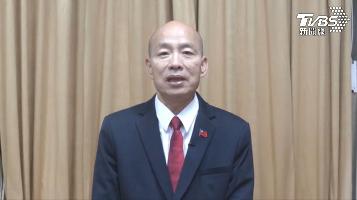 黃復興成立70周年紀念活動，立法院長韓國瑜因故改以預錄影片現身，感性勉勵黨員要把國旗完整交給下一代。（圖／TVBS）