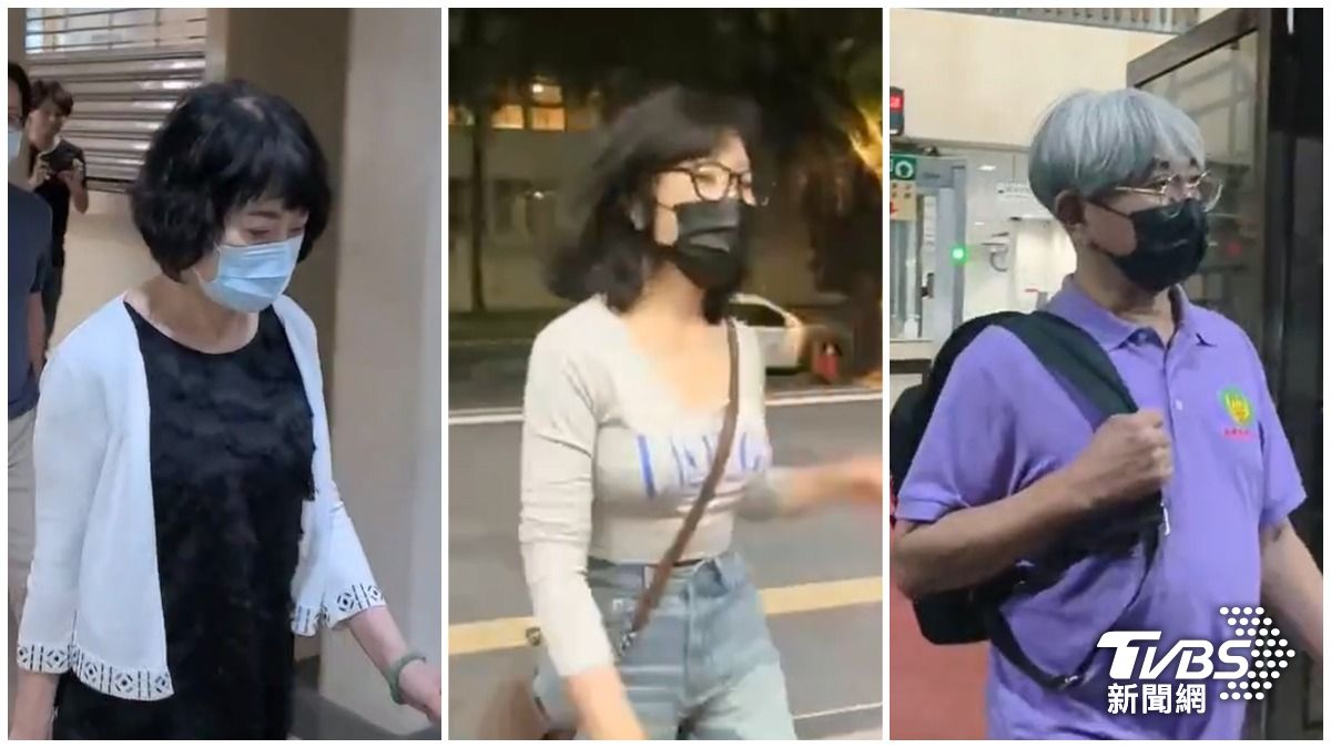 由左至右，簡國釧胞姊簡麗貞10萬元交保；胞妹簡卉羚20萬元交保；友人鄭德宣20萬元交保。（圖／TVBS）