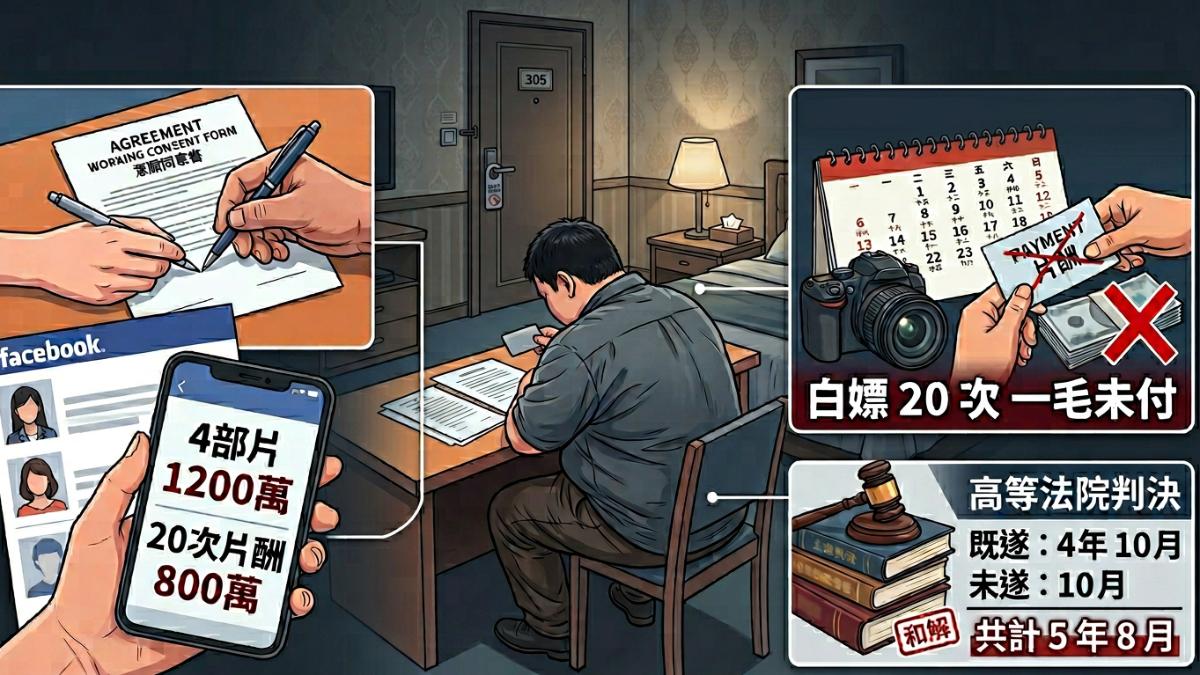 假冒AV經紀人!破百斤噁男激戰5女 當男優白嫖20次下場曝
