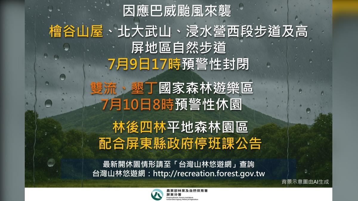 巴威逼台!屏東北大武山步道今下午預警性封閉 墾丁+雙流明休園