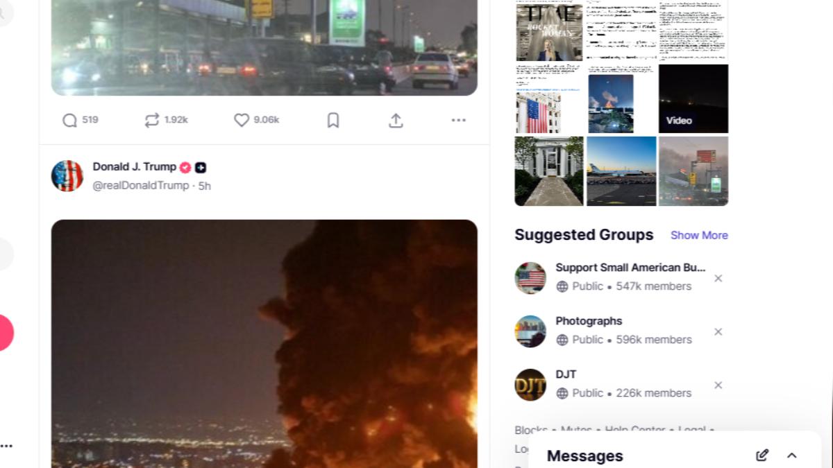 川普在自家社群連發伊朗遭轟炸畫面(圖/truthsocial)