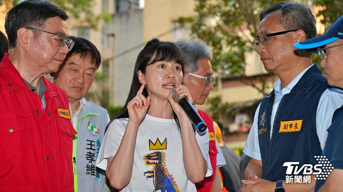 高嘉瑜(中)質疑北市府將內湖淹水原因推給雨量過大。(圖/胡瑞麒攝)