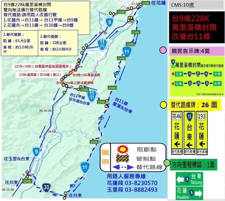 台9線萬里溪橋替代道路圖。(圖/公路局提供)