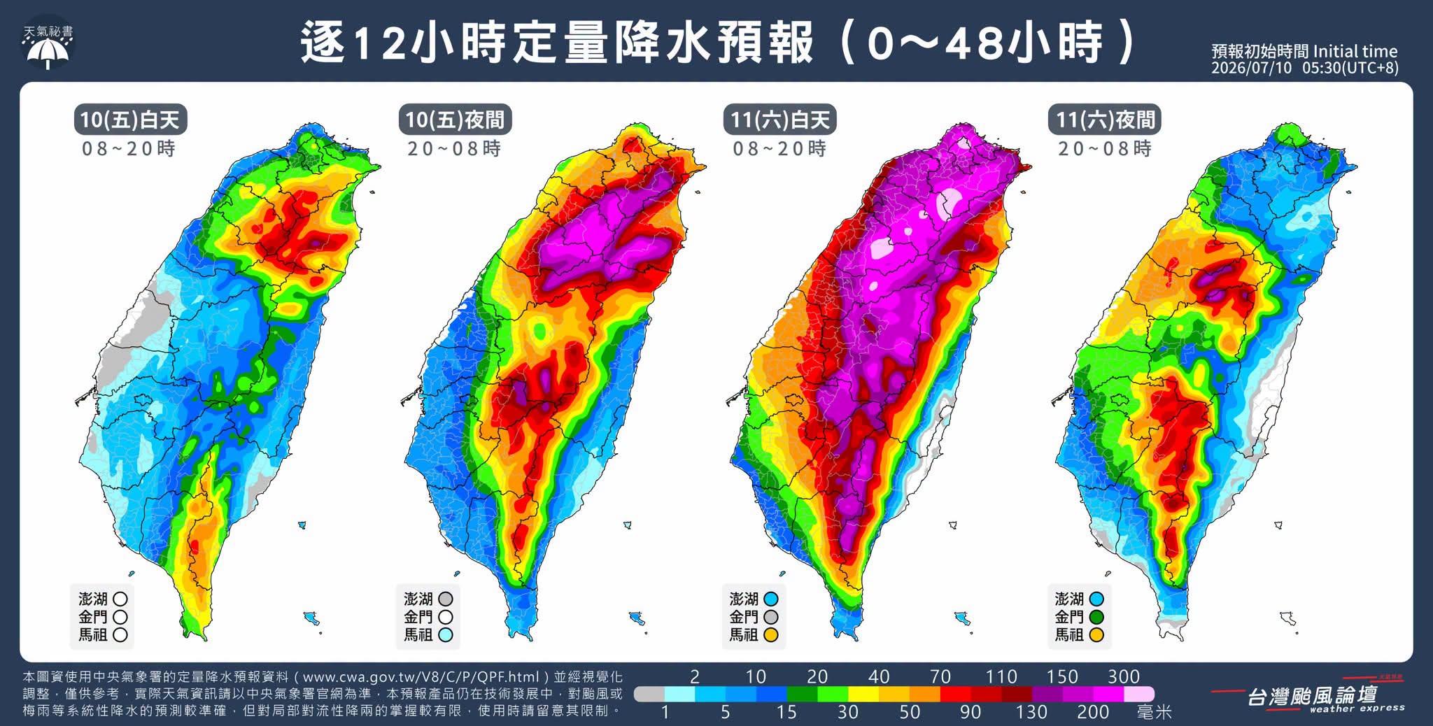 巴威颱風降雨預報。(圖/翻攝自臉書「台灣颱風論壇|天氣特急」)