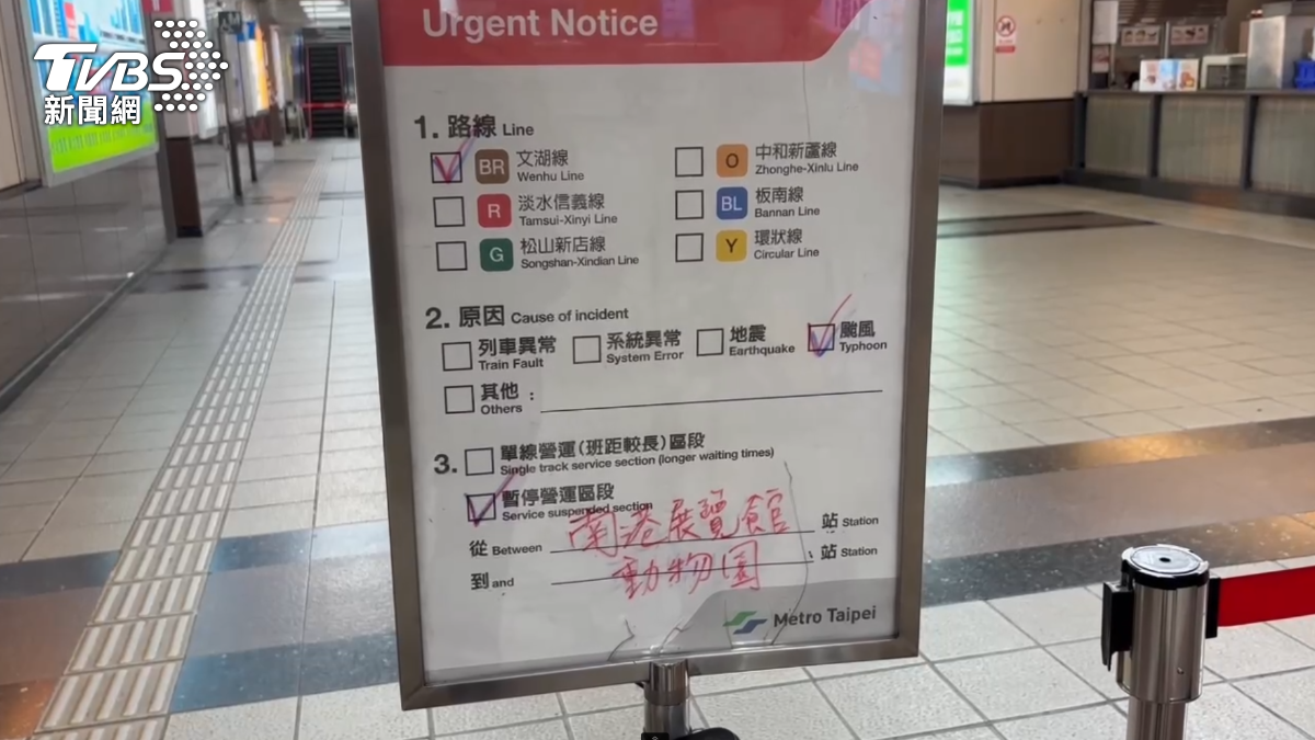 北捷文湖線及高運量平面、高架路段達停駛標準。(圖/TVBS)