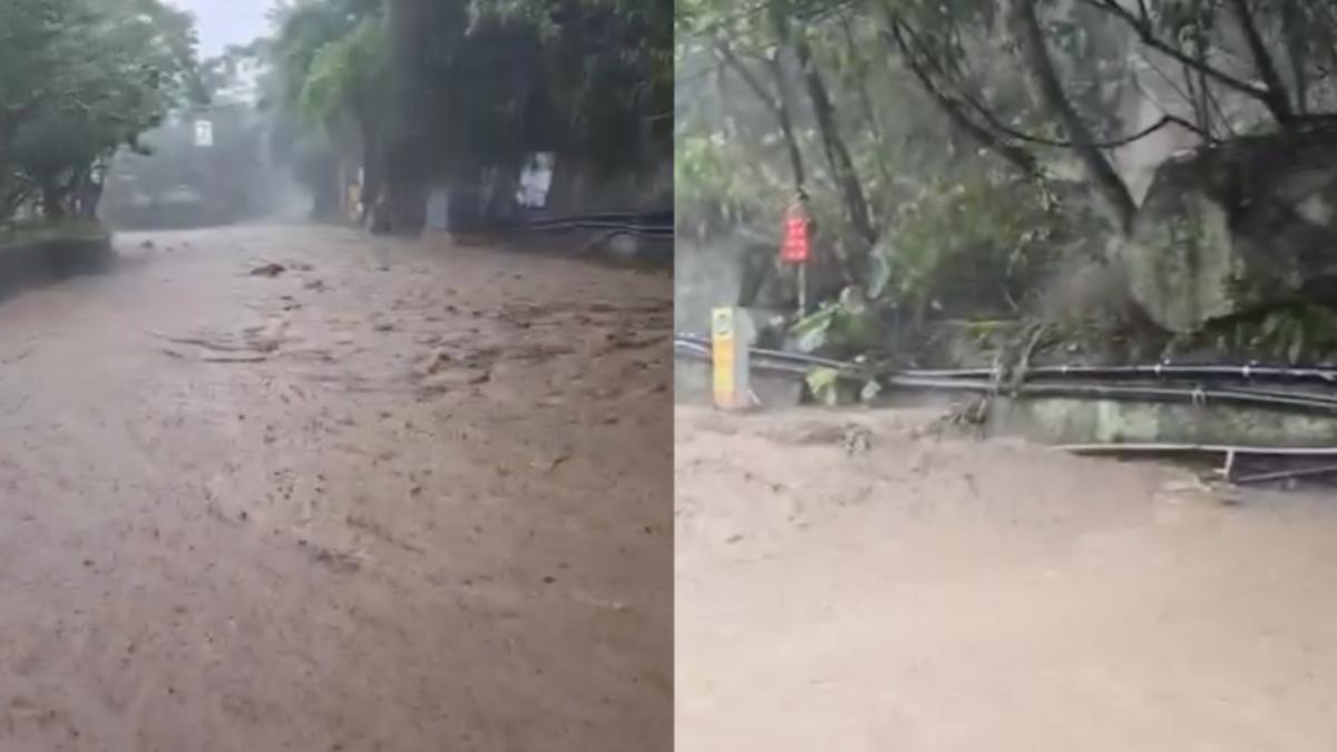 縣議員劉美蘭曝光網溫泉區道路水災情況。（圖／翻攝臉書《劉美蘭》）