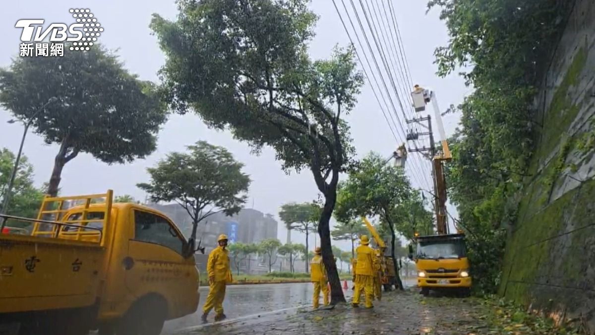 桃園市龜山區因樹木倒塌壓斷高壓電纜,造成約1522戶停電。(圖/TVBS)
