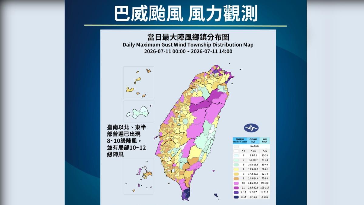 巴威颱風風力預測。(圖/中央氣象署)