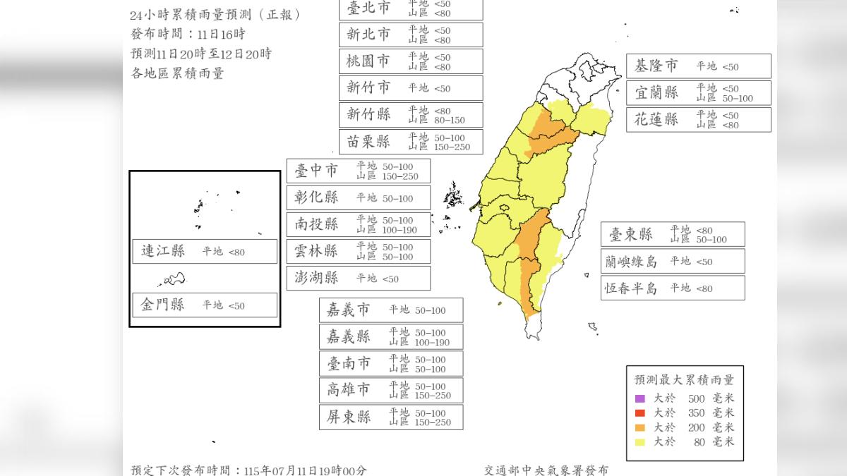 最新風雨預測。(圖/氣象署)