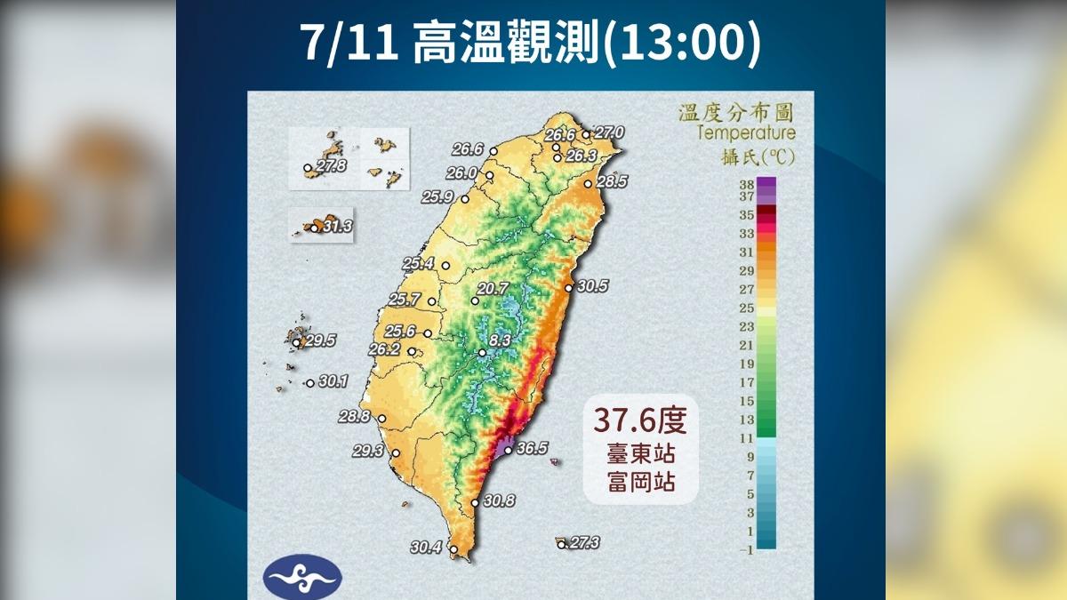 今日高溫預測。(圖/中央氣象署)