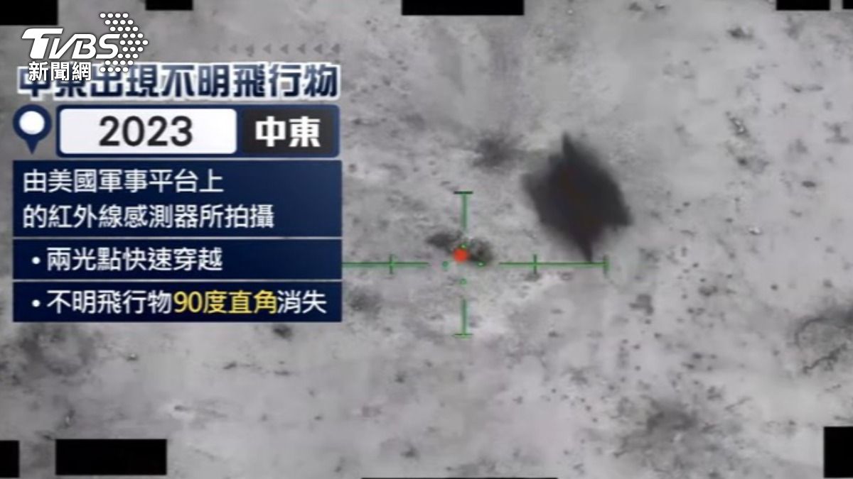 中東地區拍攝到龜殼狀飛行物體，在閃爍紅光後竟以９０度直角瞬間移動。（圖／ＴＶＢＳ）