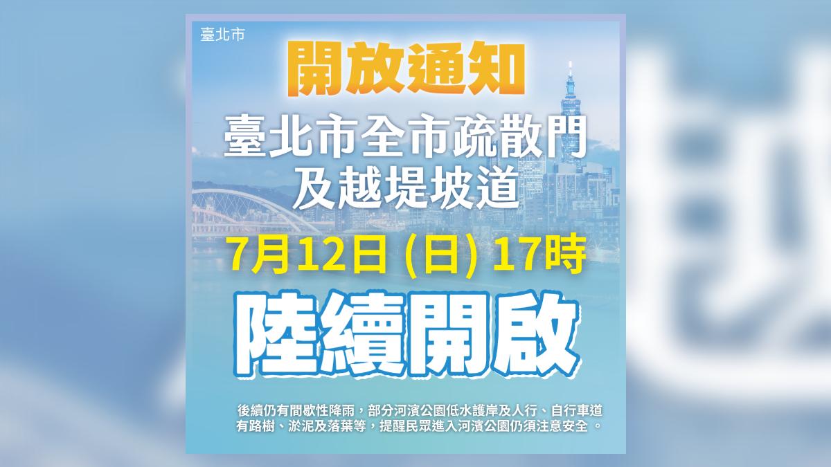 北市疏散門今(12)日17時起陸續開放。(圖/北市工務局)
