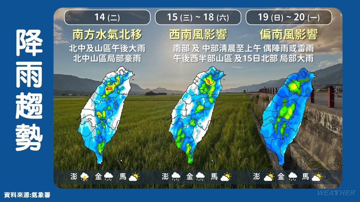北部及山區有局部午後大雨。(圖/TVBS)