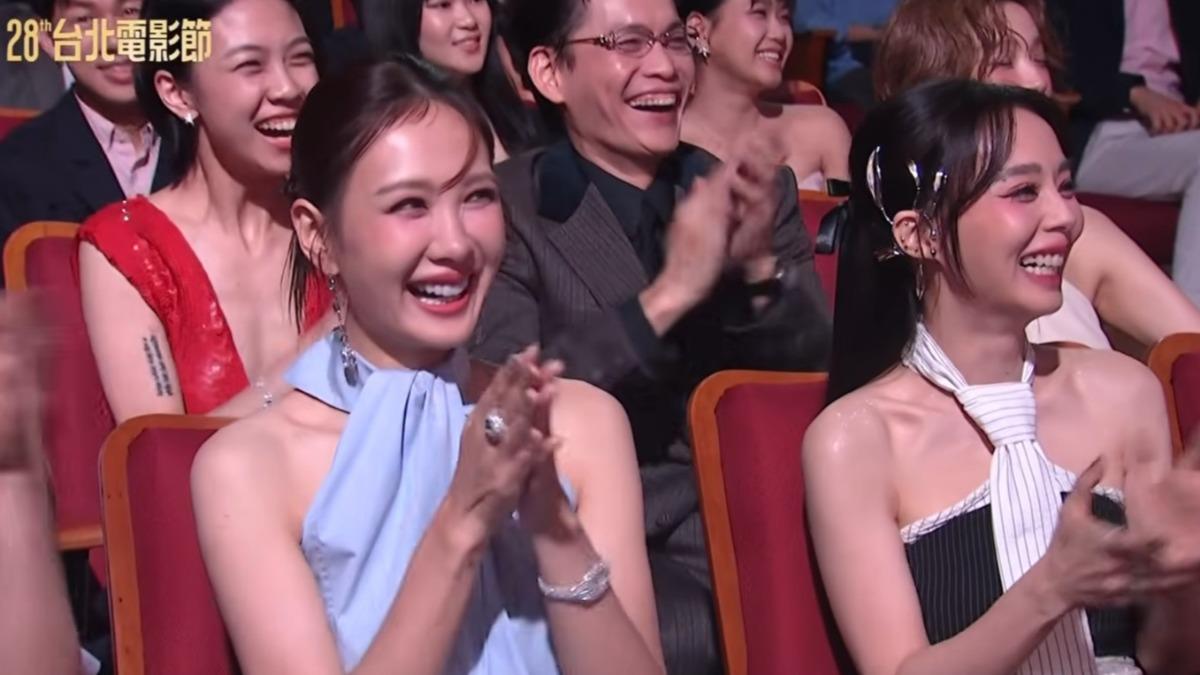 陳意涵台上頒獎卡詞,台下安心亞、孫淑媚等藝人全都笑成一片。(圖/翻攝自YT@台北電影節 Taipei Film Festival)