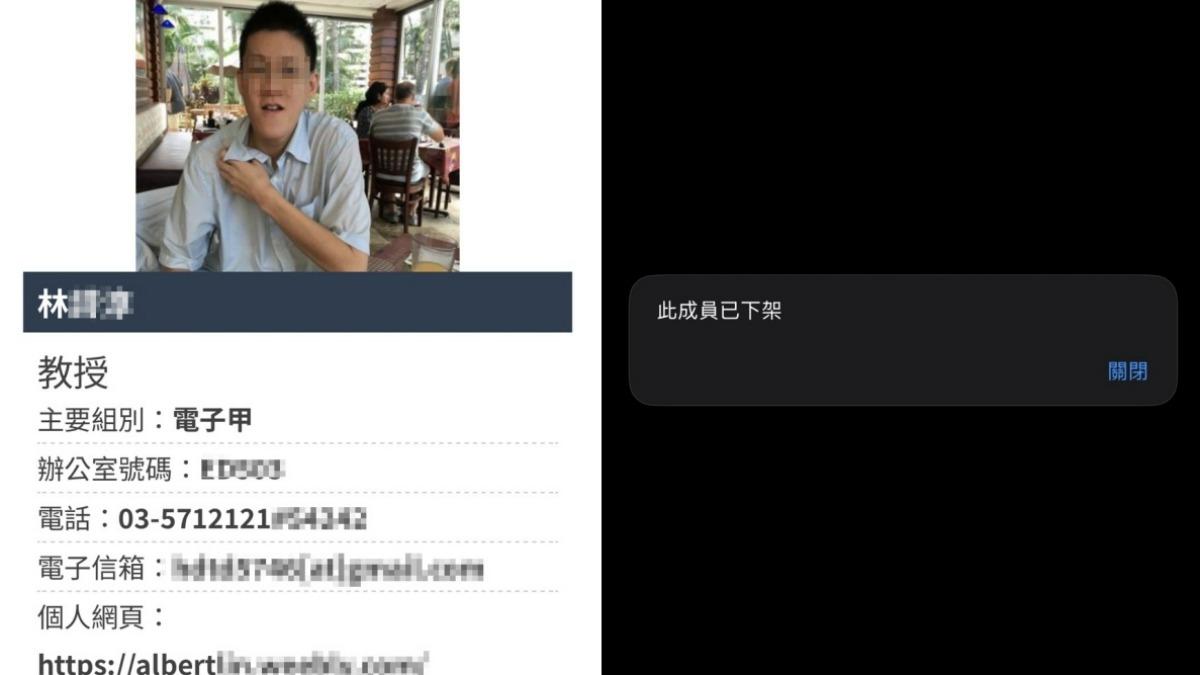 林姓教授的資料在案發後已被校方下架。（圖／翻攝畫面）