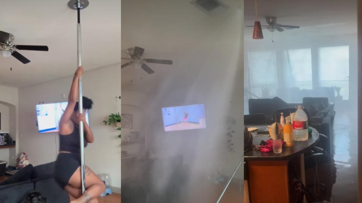 有片/德州女在家跳鋼管出事!一旋轉「灑水器狂噴」秒變水濂洞