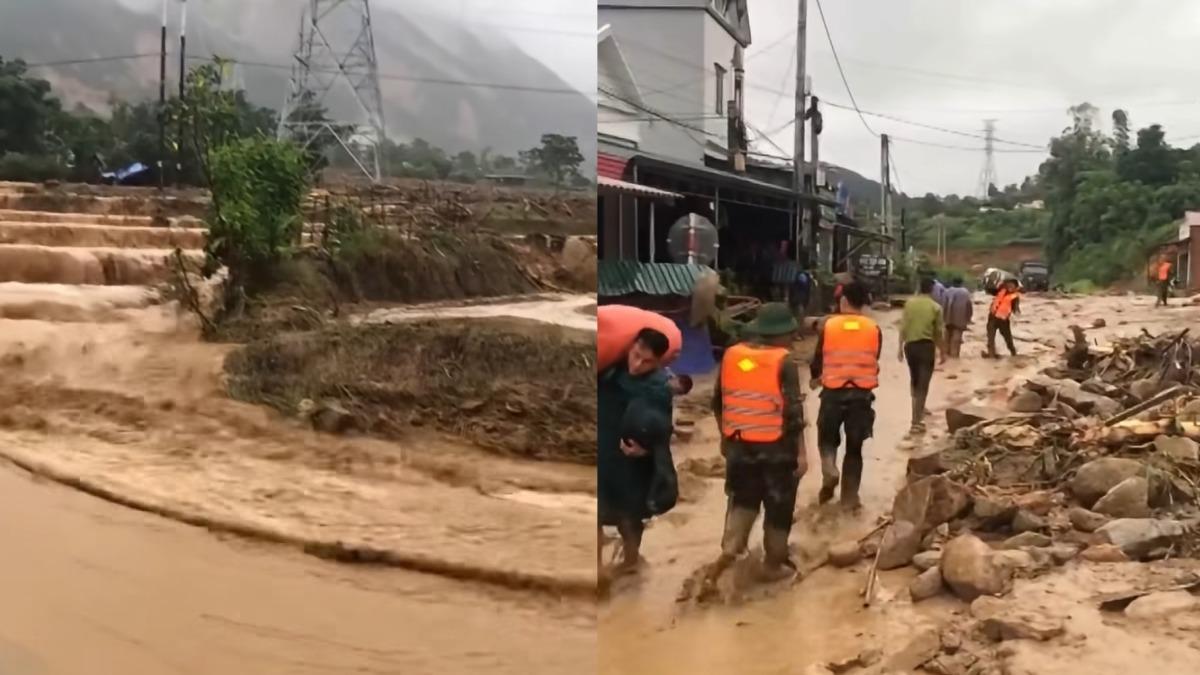 越南官媒今天報導，越南北部多個地區在歷經連日大雨後，造成至少4人死亡、4人失蹤，另有7人受傷。（圖／翻攝FB@Vietnam News Agency）