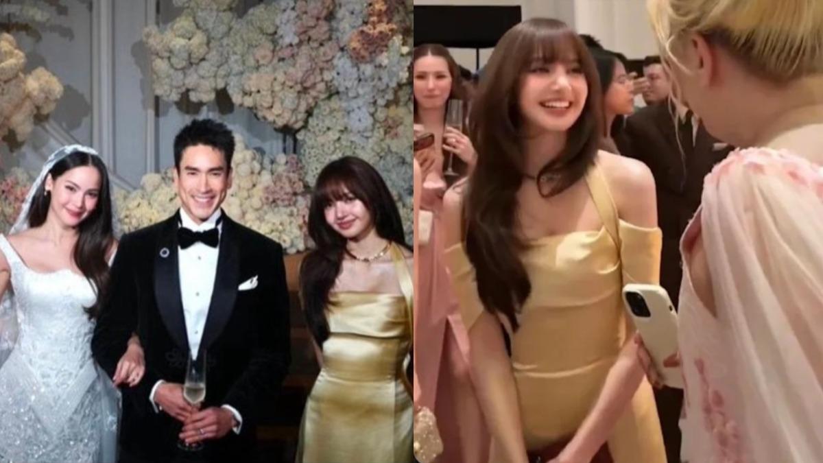 LISA驚喜現身！香檳金禮服辣秀香肩　出席泰「國民CP」婚禮賓客搶拍