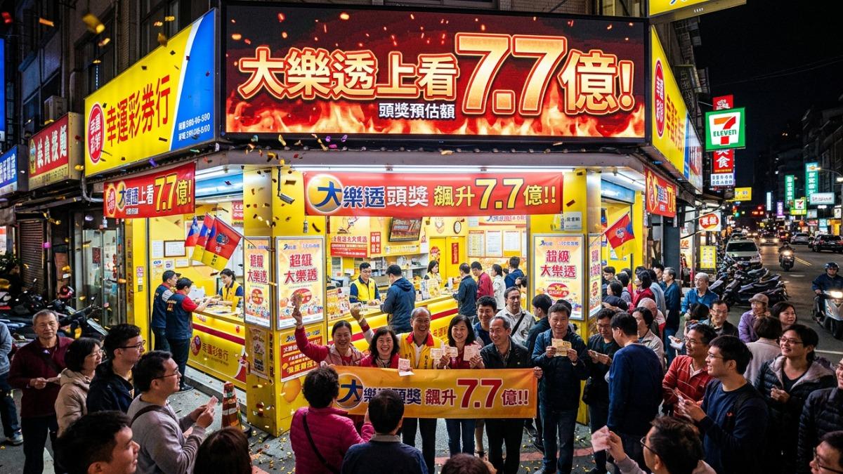 大樂透連20期槓龜，21日頭獎上看7.7億元。（圖／AI生成圖）