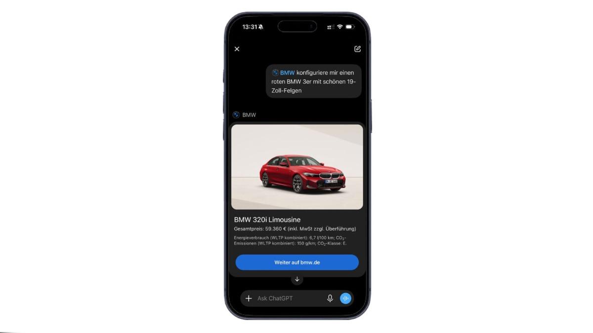 ChatGPT全新外掛程式BMW ChatGPT Plugin,由AI協助推薦最適合的BMW車款與配備組合。(圖/BMW提供)